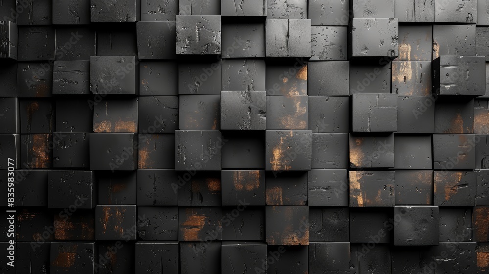 Poster abstract geometric background with black and rusty cubes. modern 3d design with an industrial textur