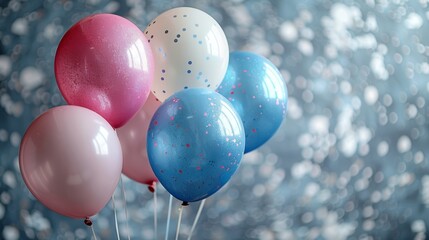 A bunch of colorful balloons against a sparkly background.  Perfect for birthday, party, or celebration themes.
