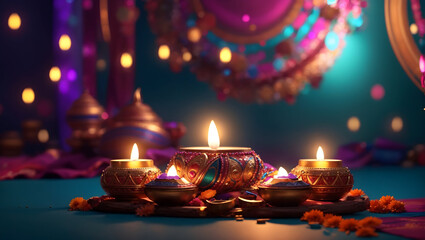 Diwali background design with diya lamp featuring featuring a dynamic mix of textures and hues