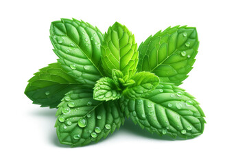 Fresh green peppermint leaves isolated on white