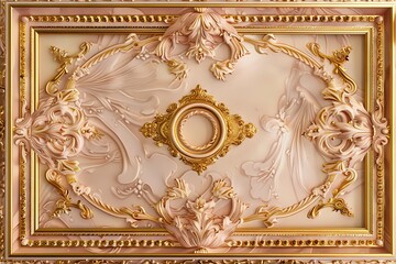 Lavish antique baroque, barocco ornate marble ceiling frame non linear reformation design. elaborate ceiling with intricate accents depicting classic elegance and architectural beauty