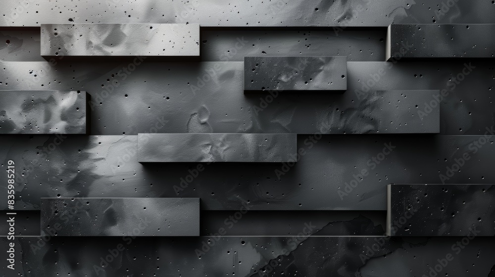 Poster modern architectural design featuring an abstract pattern of staggered dark concrete slabs creating 