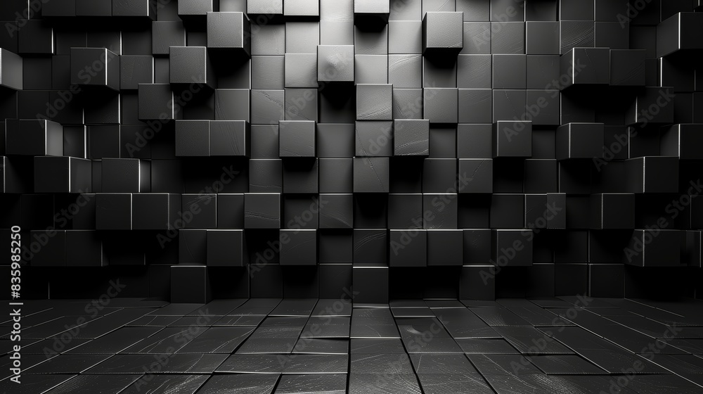 Poster modern black geometric abstract background with 3d cubes and shadows, creating a stylish and dynamic