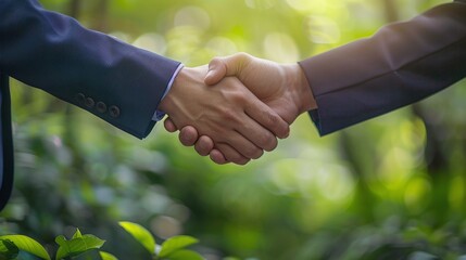 Detailed view of a handshake over a conservation agreement, representing commitment to environmental protection