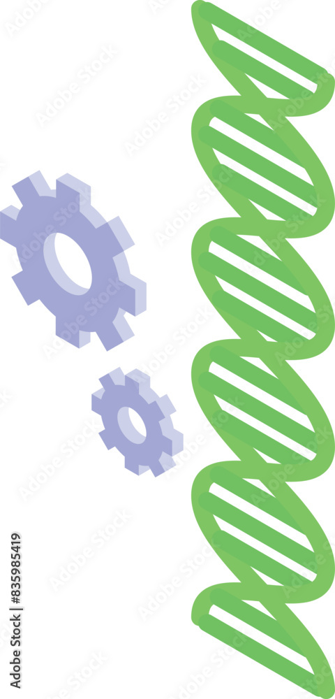 Poster conceptual image of a green dna double helix structured with mechanical gears