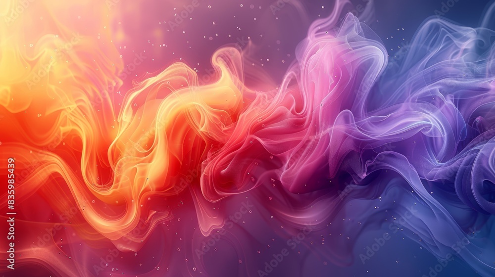 Poster vibrant abstract background with flowing colorful smoke in gradient hues of orange, purple, and blue
