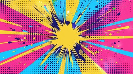 Pop art style starburst with a blue and yellow star, background and texture