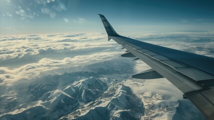 Obraz premium Beautiful twilight sky view that look from an airplane window, shot from the seat. Landscape seen from the plane