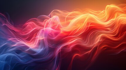 Obraz premium Vibrant abstract waves of colorful light, merging in shades of orange, red, and blue, creating a stunning visual effect against a dark background.