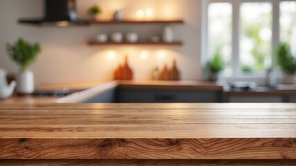 empty beautiful wood table top counter and blur bokeh