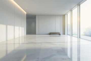 A 3D rendering of a sleek and minimalist space, devoid of any living presence
