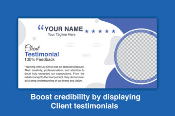 Modern client testimonial design template. Unique, formal and futuristic client testimonial vector design template. 