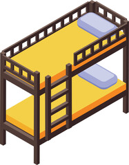 3d isometric illustration showcasing a wooden bunk bed with mattresses and ladder