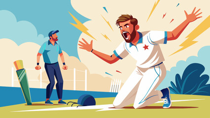 The bowler lets out a triumphant roar as the batsman walks back dejectedly, his wicket shattered