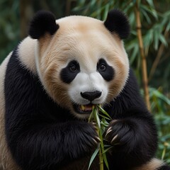 Fototapeta premium Pandas eating bamboo trees