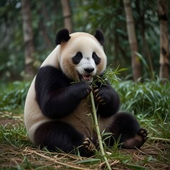 Obraz premium Pandas eating bamboo trees