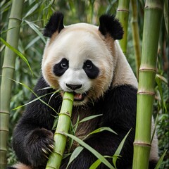 Pandas eating bamboo trees