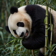 Obraz premium Pandas eating bamboo trees