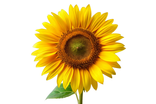 Bright yellow sunflower isolated on a white background, showcasing vibrant petals and detailed texture, perfect for nature and floral themes.