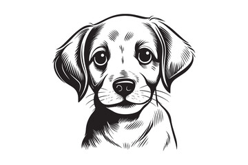 Puppy dog  face clipart black and white simple