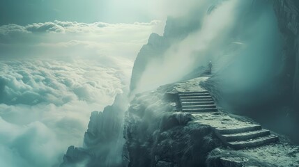 Each step leads you closer to the boundless expanse above, representing the journey towards greatness