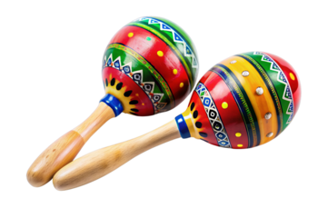 Colorful pair of traditional maracas with vibrant designs, perfect for music and cultural celebrations, isolated on a white background.
