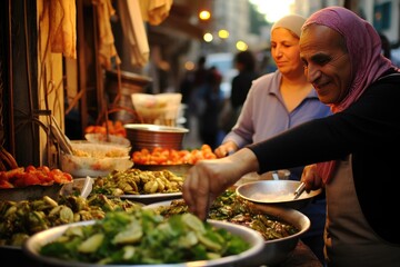 Fototapeta premium Lebanese mezze on a lively Beirut street.