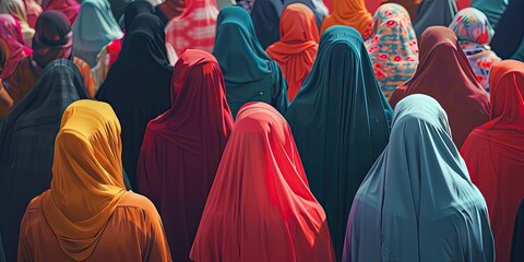 Back View of Women in Colorful Scarves