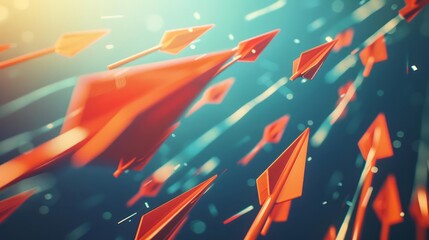 Multiple arrows being launched, representing concepts of success and growth, original 3D illustration