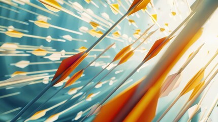 Multiple arrows being launched, representing concepts of success and growth, original 3D illustration