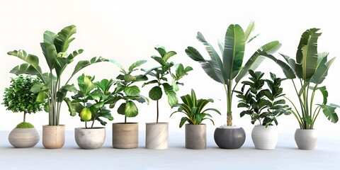 Obraz premium Different Plants in Pots on a White Background