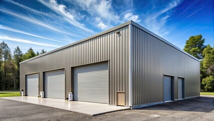 Fototapeta na wymiar Straight wall steel commercial garage building, Steel, Commercial, Garage, Building, Industrial, Large, Storage, Workshop, Construction, Modern, Architecture, Exterior, Structure, Company