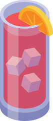 Fototapeta premium Isometric vector illustration of a refreshing cocktail with ice cubes and lemon garnish