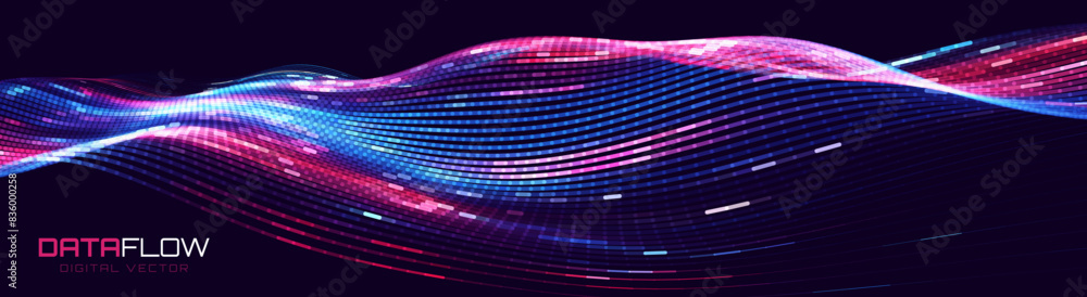 Fototapete Cyber Big Data Flow Lines. Digital Neural Network. Concept of AI Artificial Intelligence Technology Machine Deep Learning. Digital Communication. Science Technology Presentation Vector. 