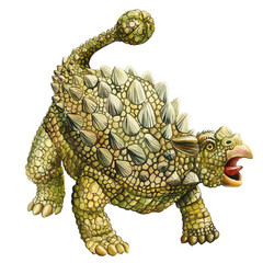 Realistic dinosaur isolated on white background. jurassic Hand painted watercolor dinosaurs illustration. Ankylosaurus