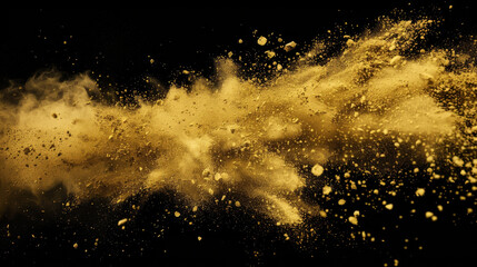 Obraz premium Gold colored powder explosion splashes freeze, isolated on a black background