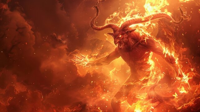 Ifrit demon on fiery background