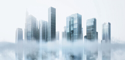 City background. Modern city skyline. Business center with skyscrapers on white background.