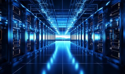 Fototapeta premium server room data center with rows of server racks. 3d render