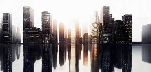 Modern city skyline. Business center with skyscrapers on white background.