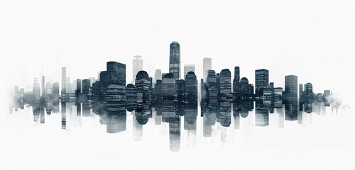 Abstract city skyline. Modern city skyline. Business center with skyscrapers on white background.