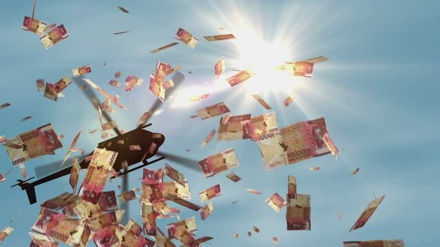 Guinea money Guinean francs banknotes helicopter money dropping. GNF 10000 notes abstract 3d concept of inflation, money printing, finance, economy, crisis and quantitative easing.