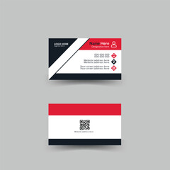 Double-sided creative dark blue, red and white corporate business card print template. Minimalist and modern design, landscape orientation and horizontal layout. Vector illustration.