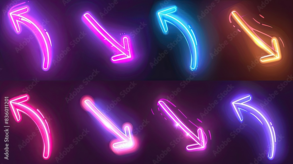 Poster set of curved glowing arrows, showing flexibility and adaptability.