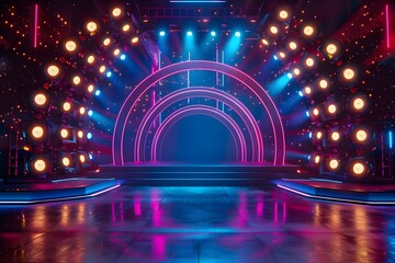 Exciting TV Show Stage with Colorful Lights and Archway