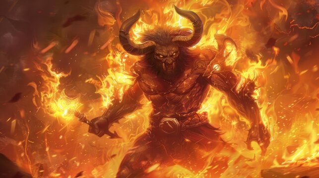 Ifrit demon on fiery background