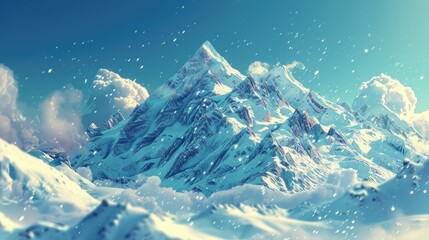 Snowy mountain skyline perspective