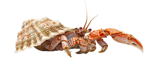 Colorful hermit crab with shell isolated on white background. High-resolution image of a marine creature, perfect for educational and artistic use.