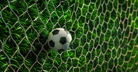 A soccer ball and a net on a soccer field