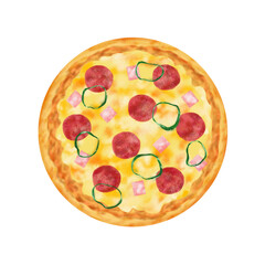 Delicious Sausage Pizza Fast Food Illustration Graphic Element Art Card